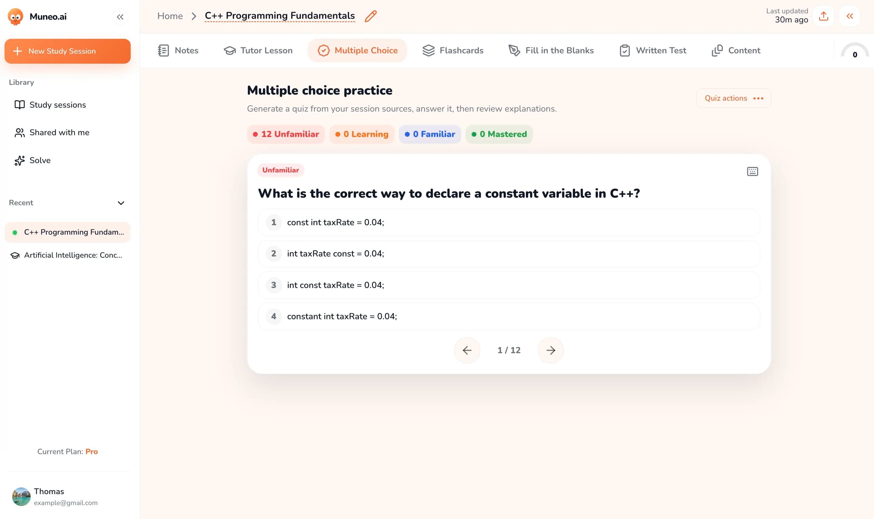 Muneo.ai active practice modes