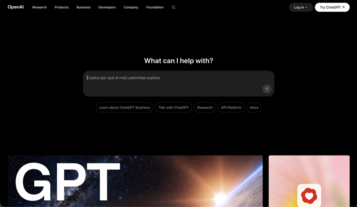 ChatGPT homepage screenshot