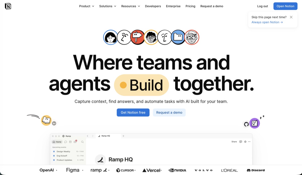 Notion AI homepage screenshot