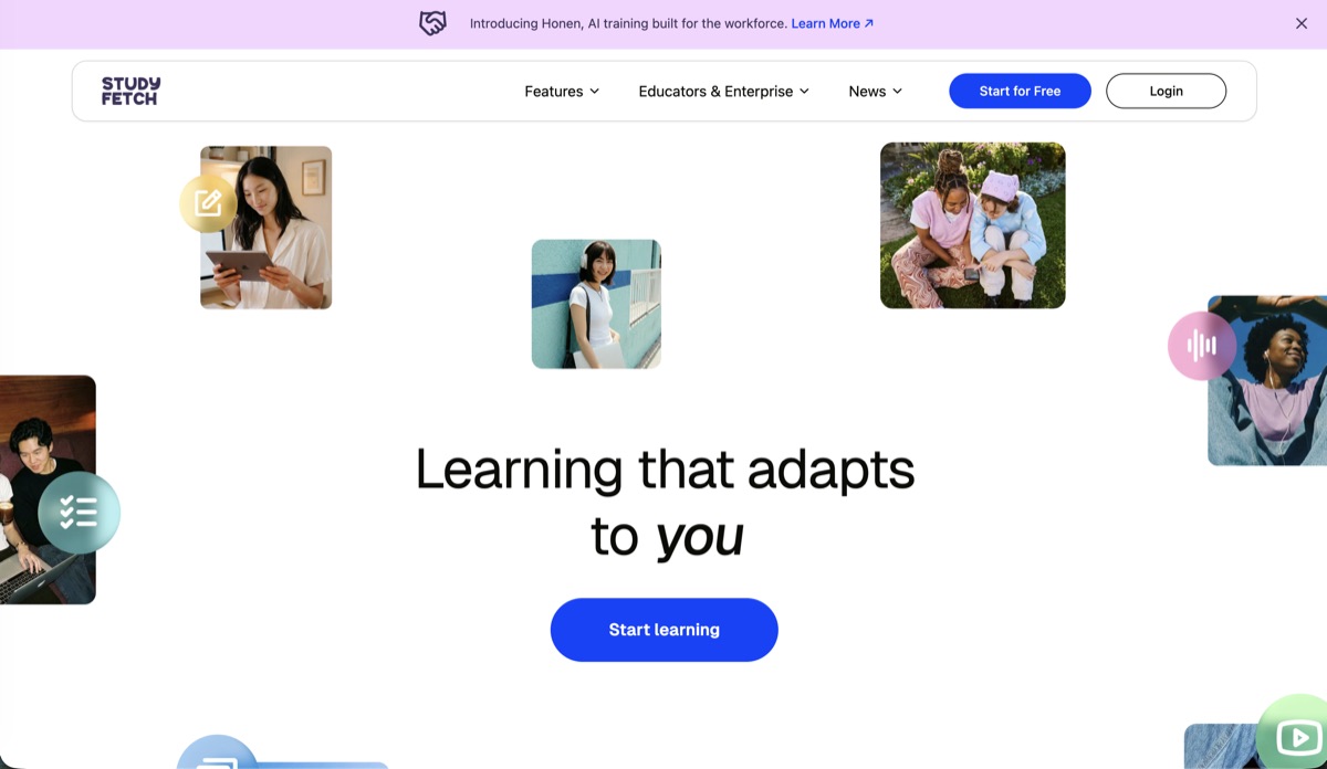 StudyFetch homepage screenshot